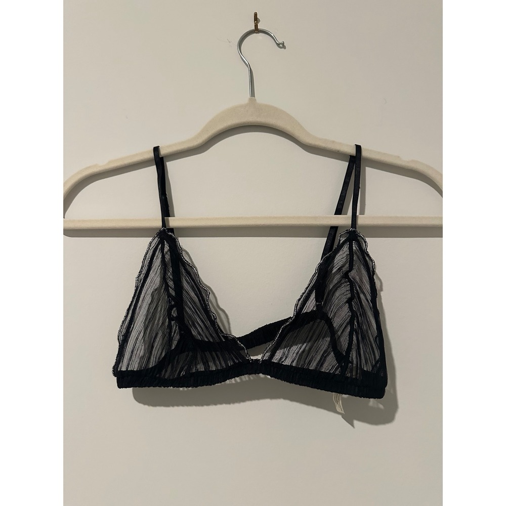 Free People Intimately Black Sheer Metallic Mesh Triangle Bralette Small
